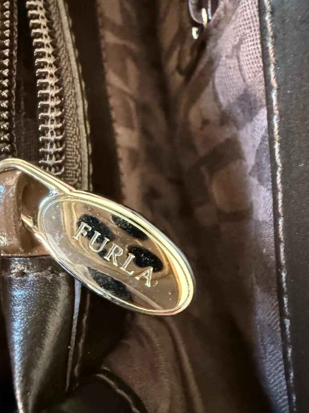 Furla Brown Genuine Leather Satchel Top Handle Bag Italy Silver Tone - Picture 7 of 15
